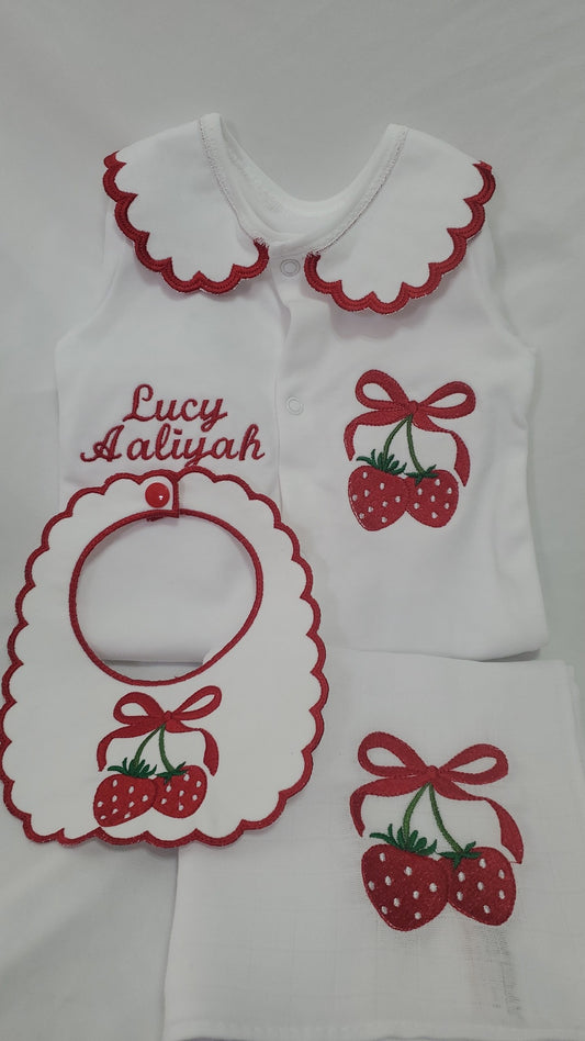 Strawberry Bow Babygrow set