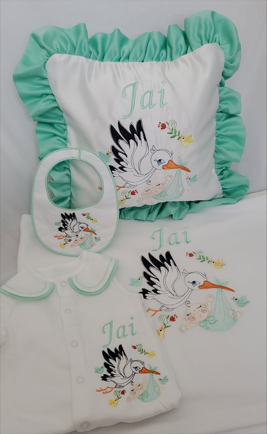 Mint Stork Cot Set