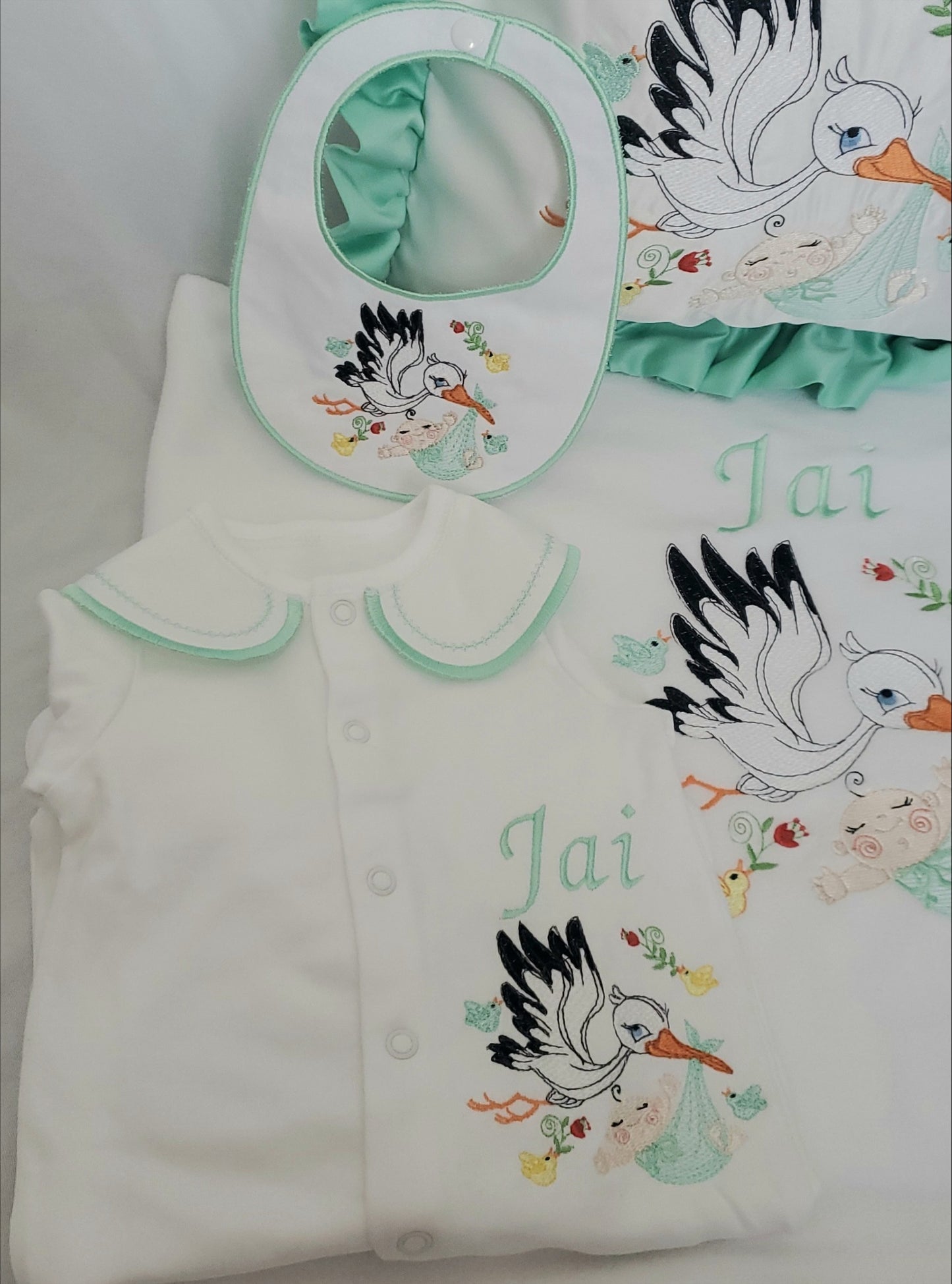 Mint Stork Cot Set