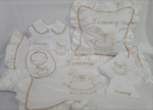 Beige Rocking horse Cot Set