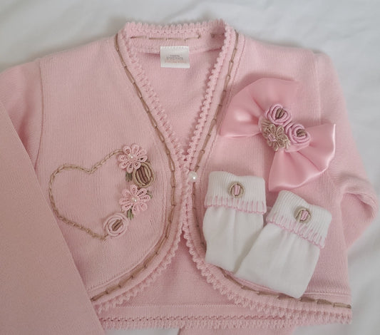 Hand Embroidered Cardigan, Clip and socks set age 2