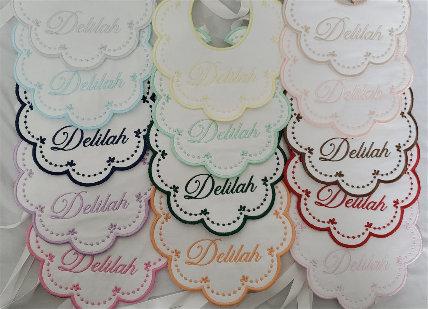 Floral Scalloped Bib with ribbon