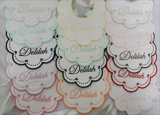 Floral Scalloped Bib with ribbon