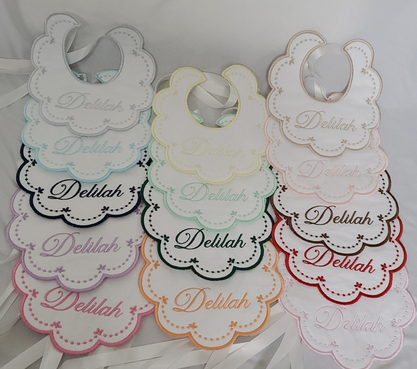 Floral Scalloped Bib with ribbon